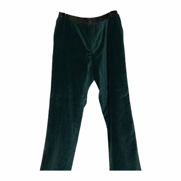 Made for you Other - Emerald Green Velvet Trousers with Satin Waistband - Size L Holiday Formal